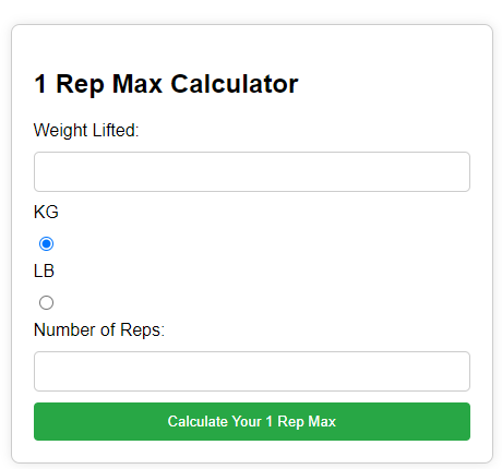 gainztracker one rep max calculator